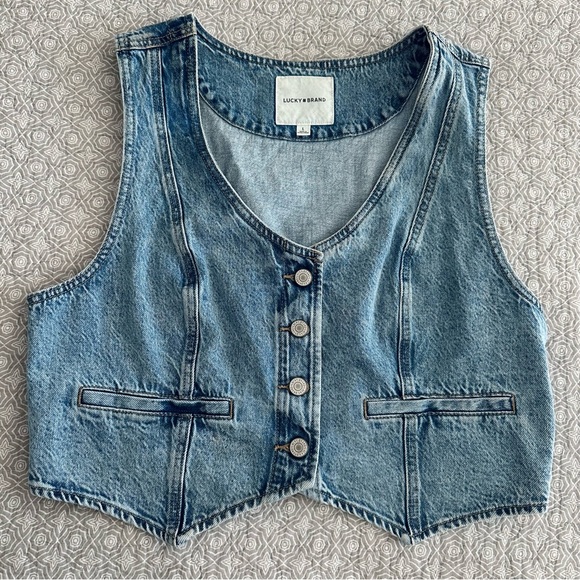 Lucky Brand Tailored Women’s Denim Vest Crop Top Western Boho Size L - Picture 5 of 13